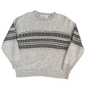 Vintage Chelsea Gardens Crewneck Fair Isle Wool Blend Sweater - Light Gray